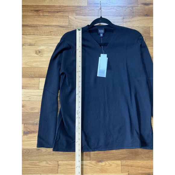 Eileen Fisher Black Viscose Nylon Jersey V-neck Long Sleeve Top Small Minimalist - Picture 6 of 7